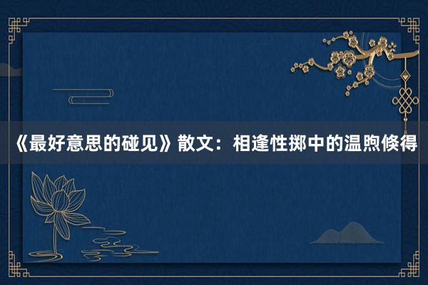 《最好意思的碰见》散文：相逢性掷中的温煦倏得